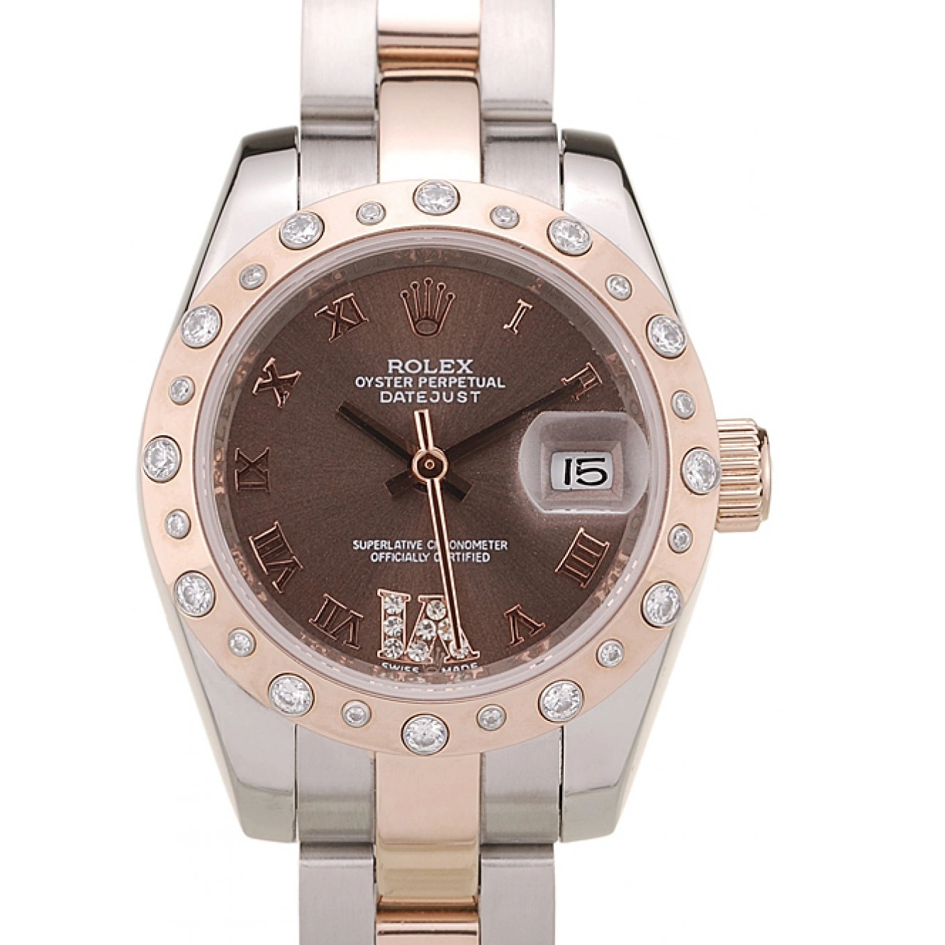 MiroTime 1013 Rolex DateJust Brushed Stainless Steel Case Brown Dial Diamond Plated